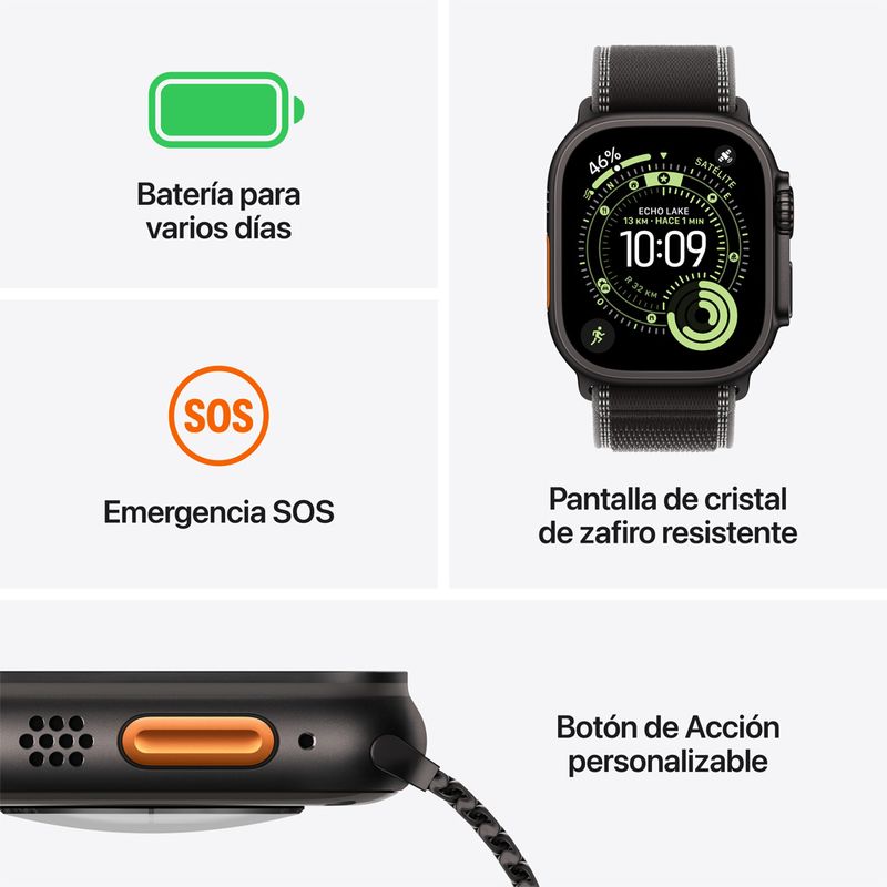 Apple Watch Ultra 3 GPS + Cellular Con Caja De Titanio de 49mm y Correa Ocean - Black Titanium